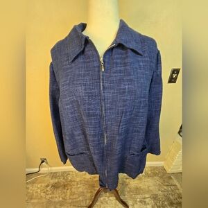 Lane Bryant Blue Textured Linen Blend Zip Up Jacket 22/24 (6115)